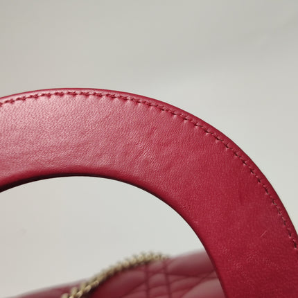 Lady Dior Mini Cuir d'Agneau Rouge Chaîne Bandoulière Métal Doré