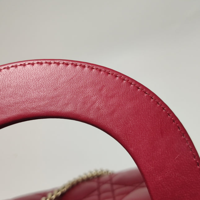 Lady Dior Mini Cuir d'Agneau Rouge Chaîne Bandoulière Métal Doré