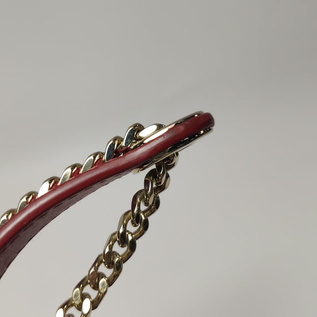 Lady Dior Mini Cuir d'Agneau Rouge Chaîne Bandoulière Métal Doré