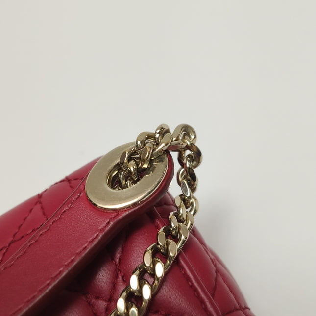 Lady Dior Mini Cuir d'Agneau Rouge Chaîne Bandoulière Métal Doré