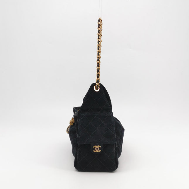 Chanel Wallet on Chain Classique rabat en cuir grainé noir, finition argentée