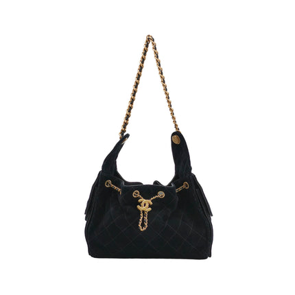 Chanel Wallet on Chain Classique rabat en cuir grainé noir, finition argentée