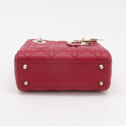 Lady Dior Mini Cuir d'Agneau Rouge Chaîne Bandoulière Métal Doré