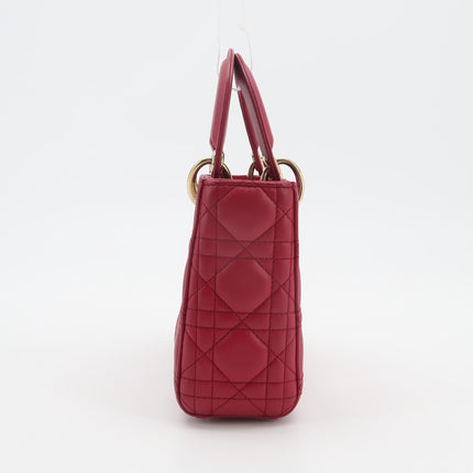 Lady Dior Mini Cuir d'Agneau Rouge Chaîne Bandoulière Métal Doré