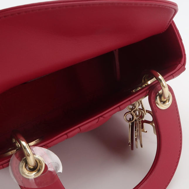Lady Dior Mini Cuir d'Agneau Rouge Chaîne Bandoulière Métal Doré