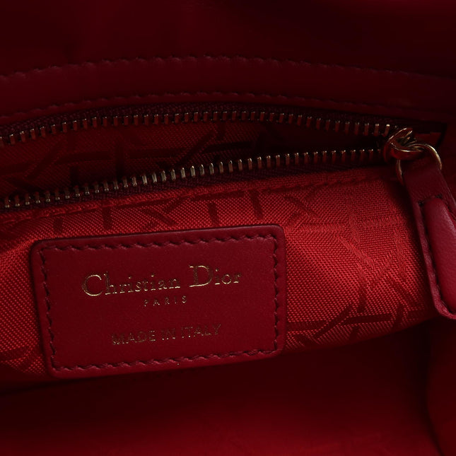 Lady Dior Mini Cuir d'Agneau Rouge Chaîne Bandoulière Métal Doré