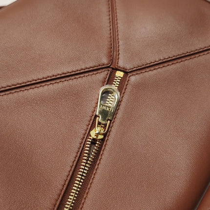 Loewe Small Featherlight Puzzle Soft Brown Nappa Leather Top Handle Crossbody Bag