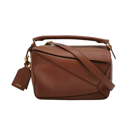 Loewe Small Featherlight Puzzle Soft Brown Nappa Leather Top Handle Crossbody Bag
