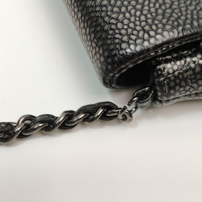 Chanel Double CC Grey Caviar Leather Flap Small Crossbody Bag