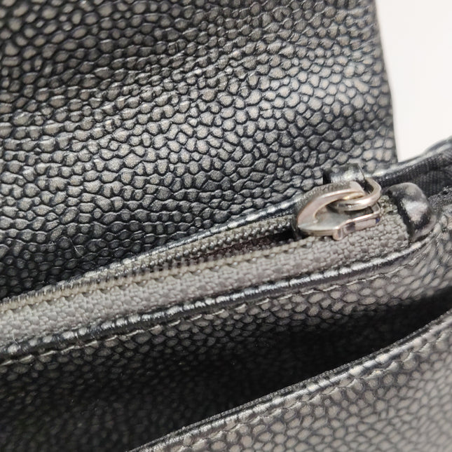 Chanel Double CC Grey Caviar Leather Flap Small Crossbody Bag