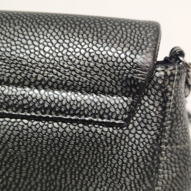 Chanel Double CC Grey Caviar Leather Flap Small Crossbody Bag