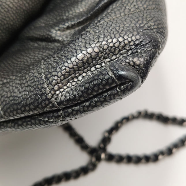 Chanel Double CC Grey Caviar Leather Flap Small Crossbody Bag