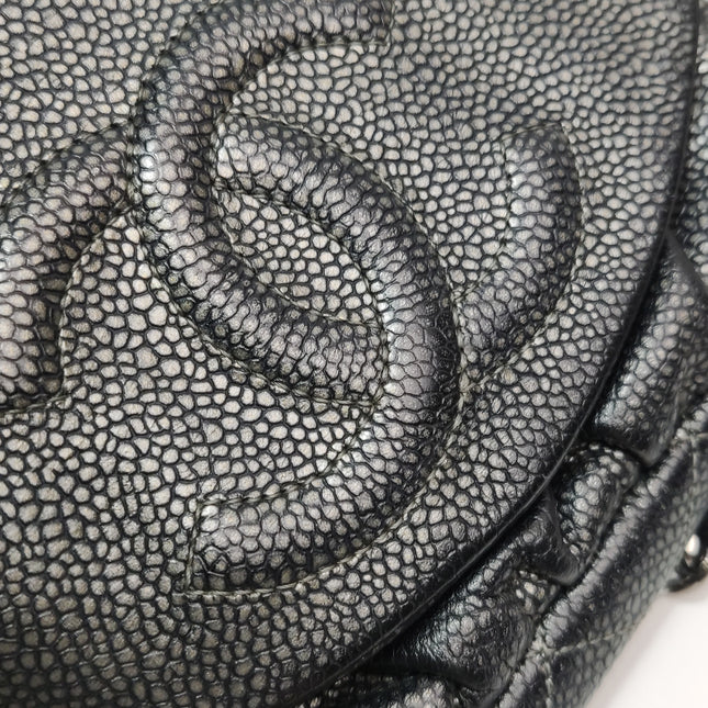 Chanel Double CC Grey Caviar Leather Flap Small Crossbody Bag