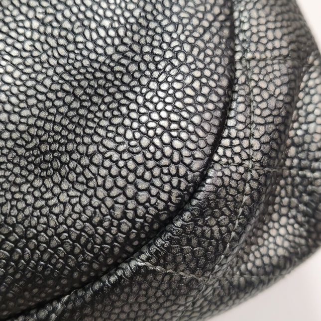 Chanel Double CC Grey Caviar Leather Flap Small Crossbody Bag