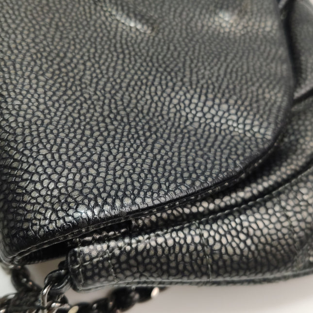Chanel Double CC Grey Caviar Leather Flap Small Crossbody Bag