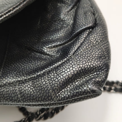 Chanel Double CC Grey Caviar Leather Flap Small Crossbody Bag