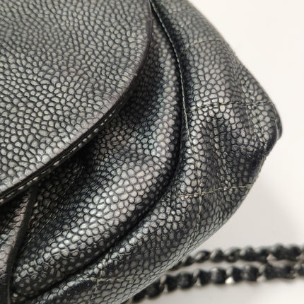 Chanel Double CC Grey Caviar Leather Flap Small Crossbody Bag