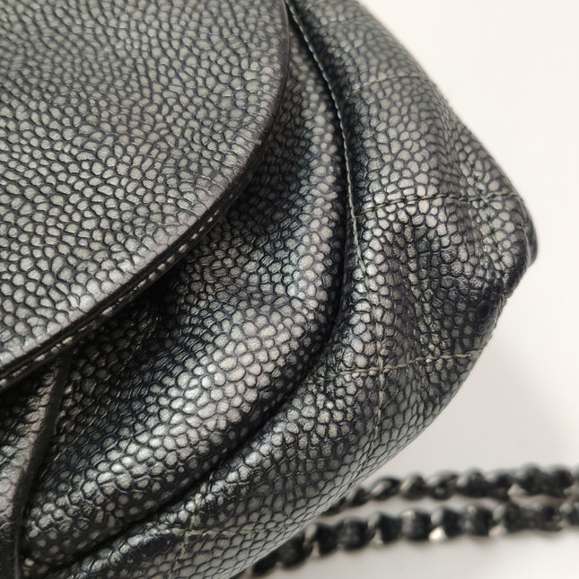 Chanel Double CC Grey Caviar Leather Flap Small Crossbody Bag