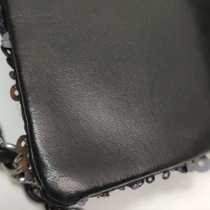 Sac Chanel Paillettes Flap Bag Rectangulaire Mini Paillettes Bleu Marine et Argent