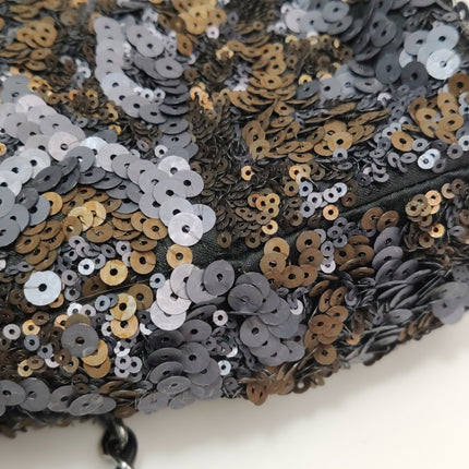 Sac Chanel Paillettes Flap Bag Rectangulaire Mini Paillettes Bleu Marine et Argent