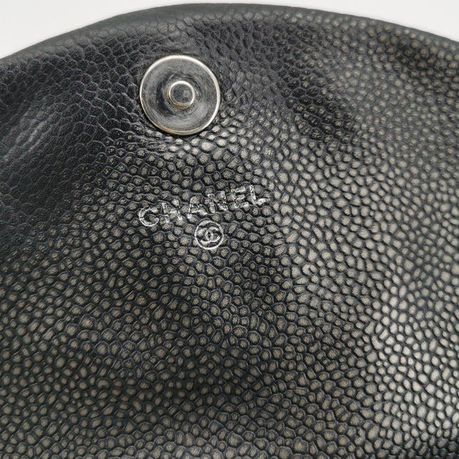 Chanel Double CC Grey Caviar Leather Flap Small Crossbody Bag