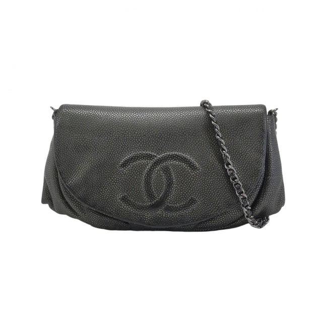 Chanel Double CC Grey Caviar Leather Flap Small Crossbody Bag