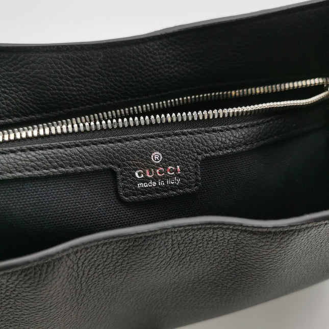 Gucci Jackie 1961 Black Large Pebbled Leather Shoulder Bag with Strap