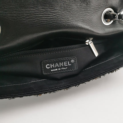 Sac Chanel Paillettes Flap Bag Rectangulaire Mini Paillettes Bleu Marine et Argent