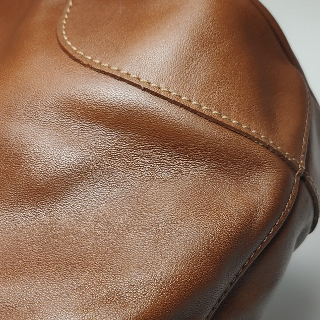 Longchamp Au Sultan Weekender Brown Leather Top Handle Travel Bag Canvas Strap