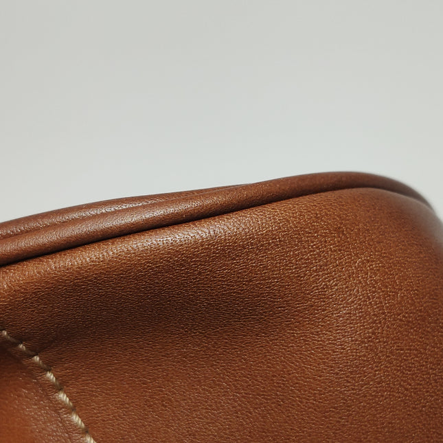 Longchamp Au Sultan Weekender Brown Leather Top Handle Travel Bag Canvas Strap