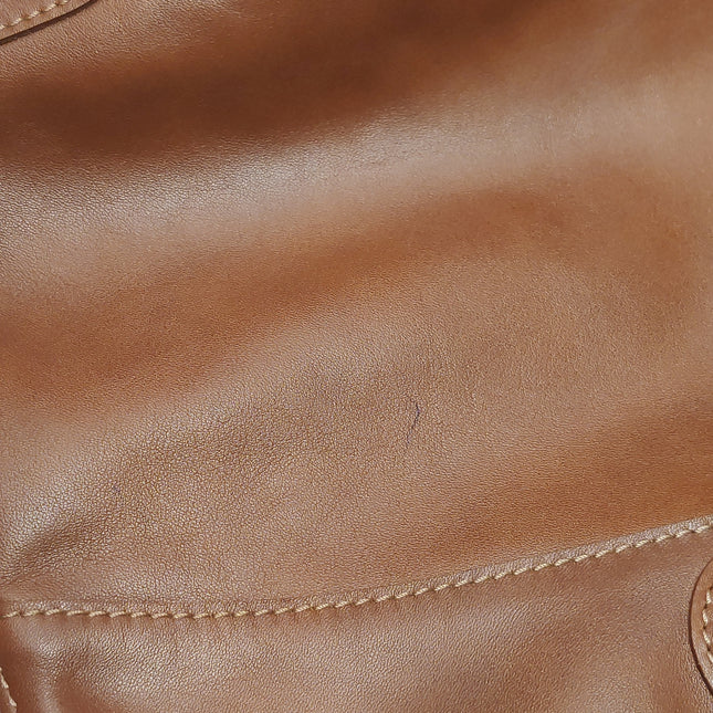 Longchamp Au Sultan Weekender Brown Leather Top Handle Travel Bag Canvas Strap