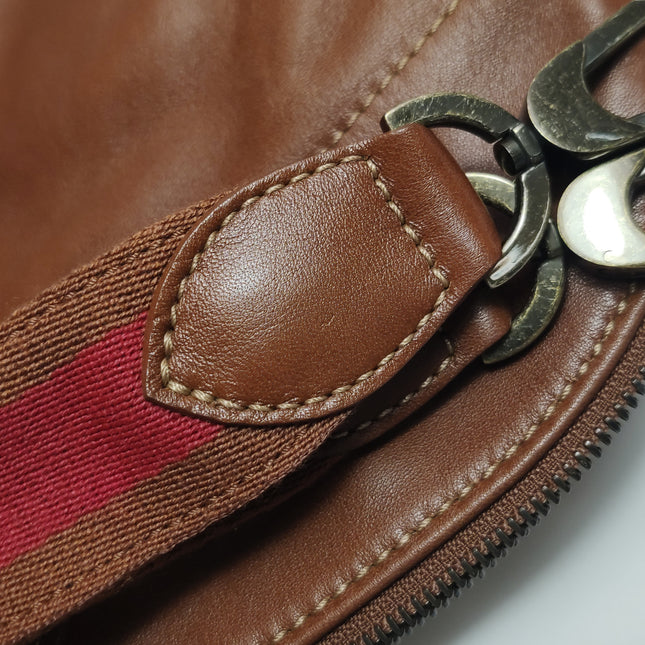 Longchamp Au Sultan Weekender Brown Leather Top Handle Travel Bag Canvas Strap