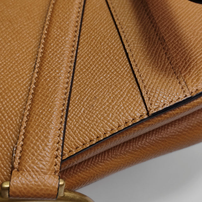 Dior Saddle 2021 Medium Tan Brown Grained Calfskin Leather Bag