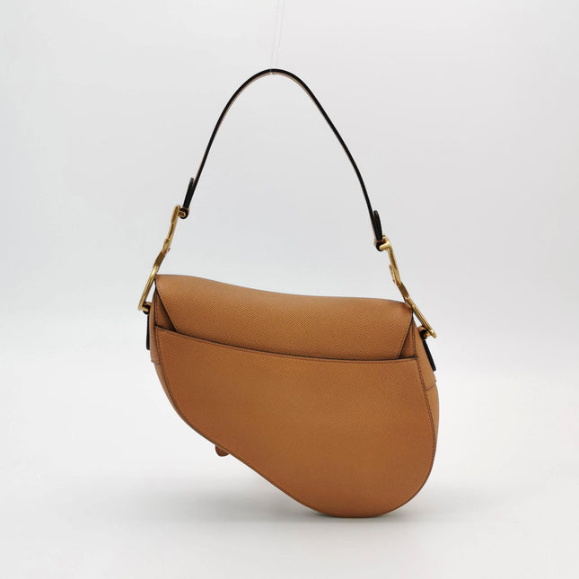 Dior Saddle 2021 Medium Tan Brown Grained Calfskin Leather Bag