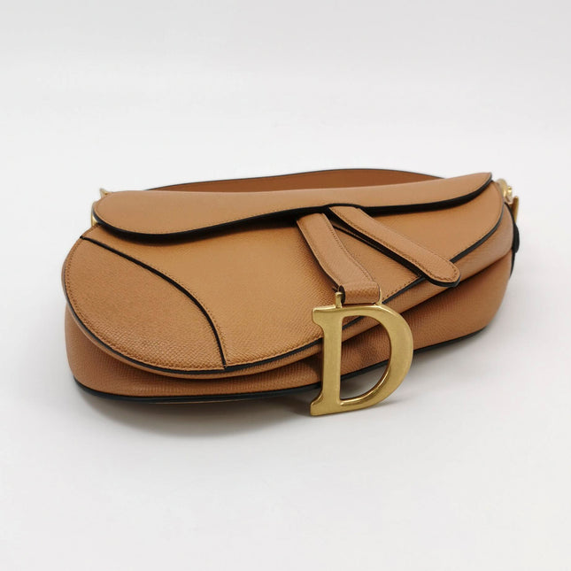 Dior Saddle 2021 Medium Tan Brown Grained Calfskin Leather Bag