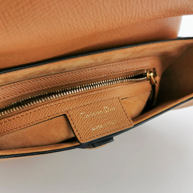 Dior Saddle 2021 Medium Tan Brown Grained Calfskin Leather Bag