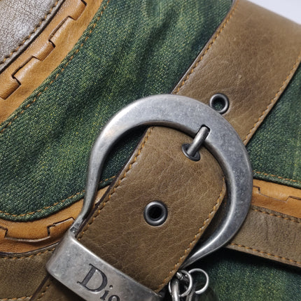 Sac Bandoulière Dior Vintage Gaucho Grand Jean Vert Cuir Bordeaux 2006