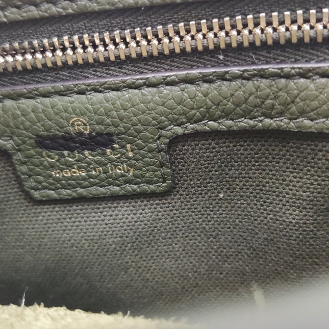 Gucci Jackie 1961 Dark Green Grained Leather Bag Small with Adjustable Strap