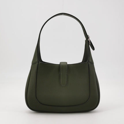 Gucci Jackie 1961 Dark Green Grained Leather Bag Small with Adjustable Strap