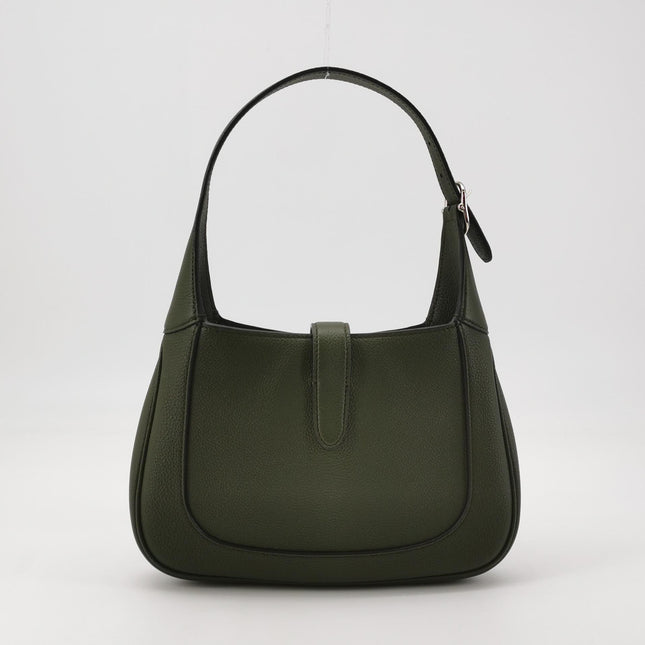 Gucci Jackie 1961 Dark Green Grained Leather Bag Small with Adjustable Strap