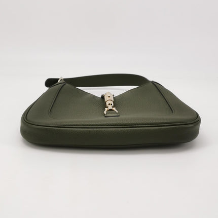 Gucci Jackie 1961 Dark Green Grained Leather Bag Small with Adjustable Strap