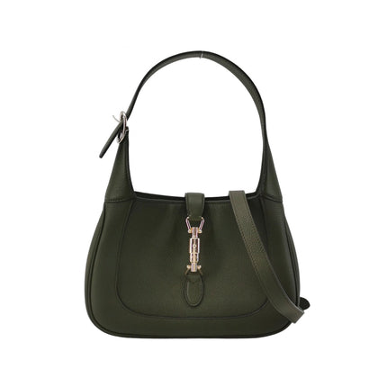 Gucci Jackie 1961 Dark Green Grained Leather Bag Small with Adjustable Strap-Luxbags