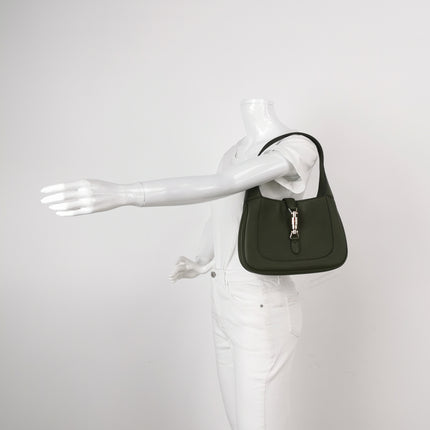 Gucci Jackie 1961 Dark Green Grained Leather Bag Small with Adjustable Strap