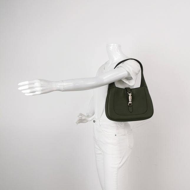 Gucci Jackie 1961 Dark Green Grained Leather Bag Small with Adjustable Strap