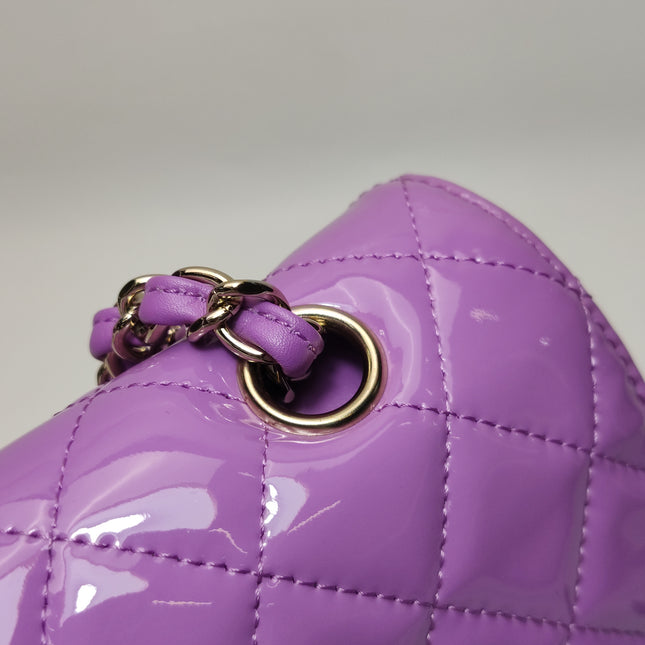 Chanel Classic Flap Medium Lavender Purple Patent Leather Silver Hardware