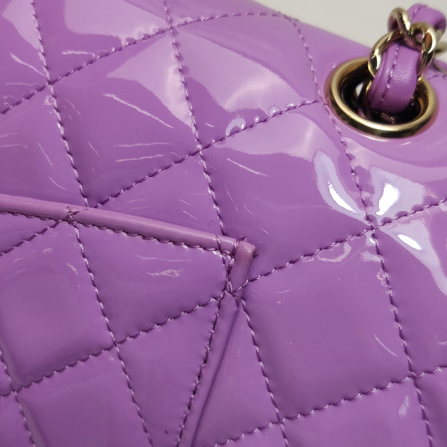 Chanel Classic Flap Medium Lavender Purple Patent Leather Silver Hardware