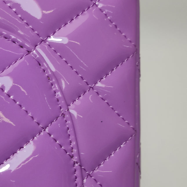 Chanel Classic Flap Medium Lavender Purple Patent Leather Silver Hardware