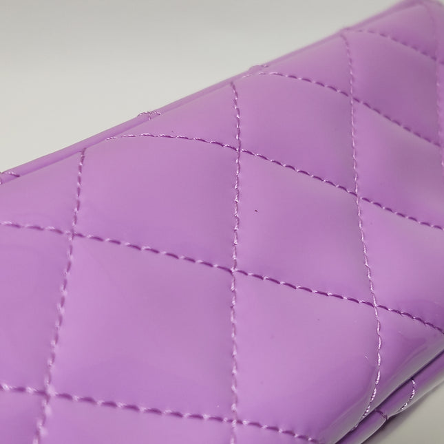 Chanel Classic Flap Medium Lavender Purple Patent Leather Silver Hardware