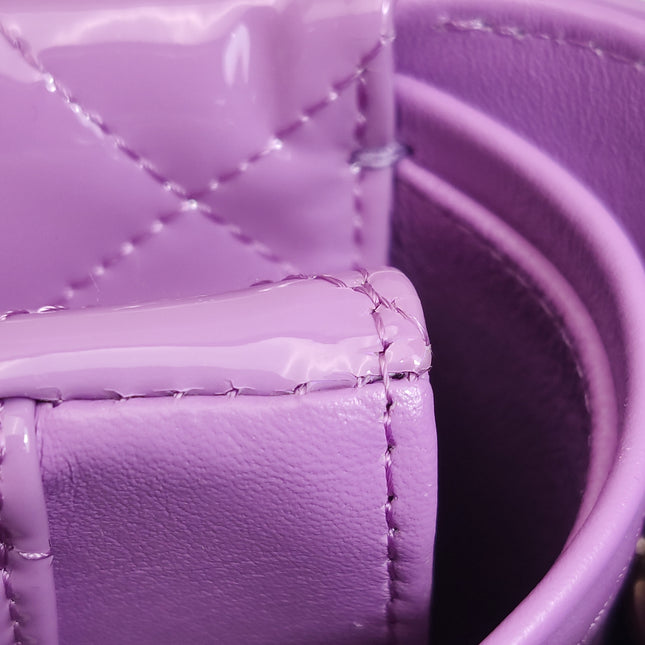 Chanel Classic Flap Medium Lavender Purple Patent Leather Silver Hardware