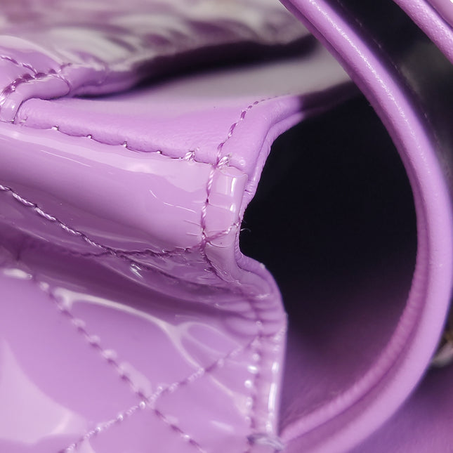 Chanel Classic Flap Medium Lavender Purple Patent Leather Silver Hardware